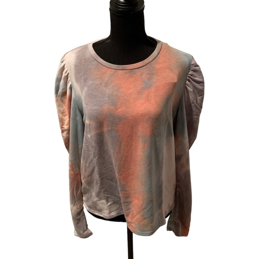 Know.One.Cares Tie Dye Long Puff Sleeve Top Jade Coral NWT